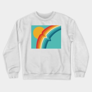 Rippled Retro Rainbow with Sun on Pale Blue Background Crewneck Sweatshirt